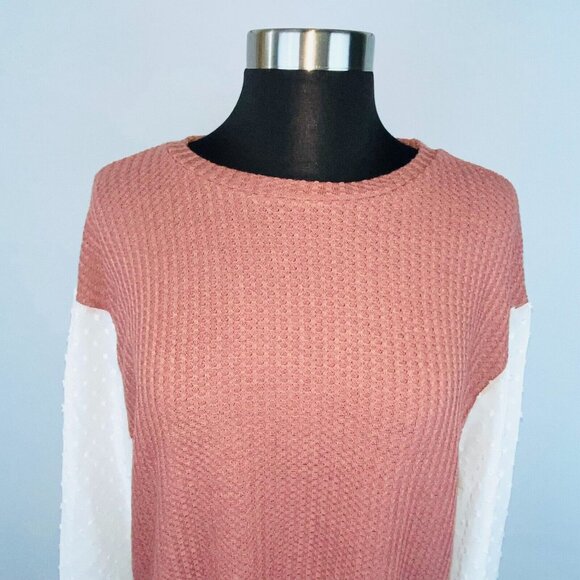 Shein Womens Small S Textured Muted Pink White Raised Accented Sleeve Top - Picture 2 of 9